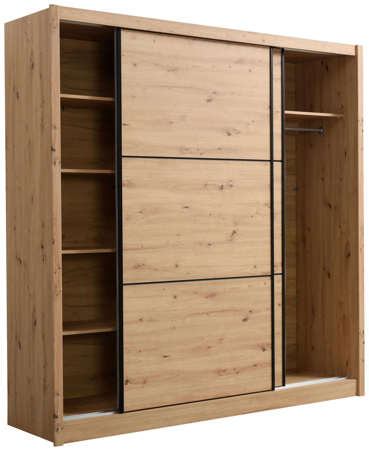 SCHIEBETÜRENSCHRANK 213/215,5/60 cm 2-türig Eiche Artisan  - Schwarz/Eiche Artisan, Basics, Holzwerkstoff/Metall (213/215,5/60cm) - Xora