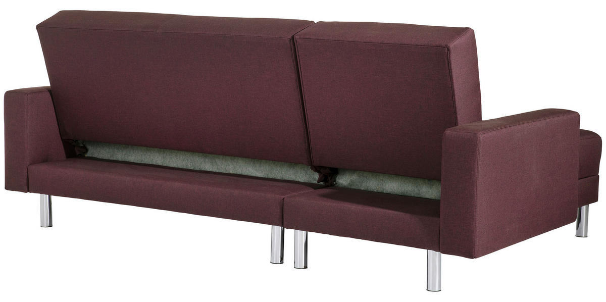 ECKSCHLAFSOFA inkl. Hocker in Dunkelrot Textil   - Chromfarben/Dunkelrot, Konventionell, Textil/Metall (152/230cm) - Max Winzer