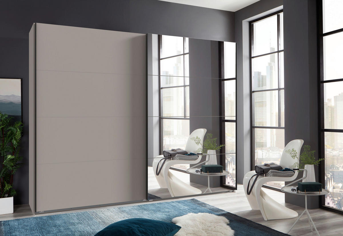 SCHWEBETÜRENSCHRANK in Graphitfarben, Sahara  - Schwarz/Graphitfarben, Design, Glas/Holzwerkstoff (270/208/65cm) - Carryhome