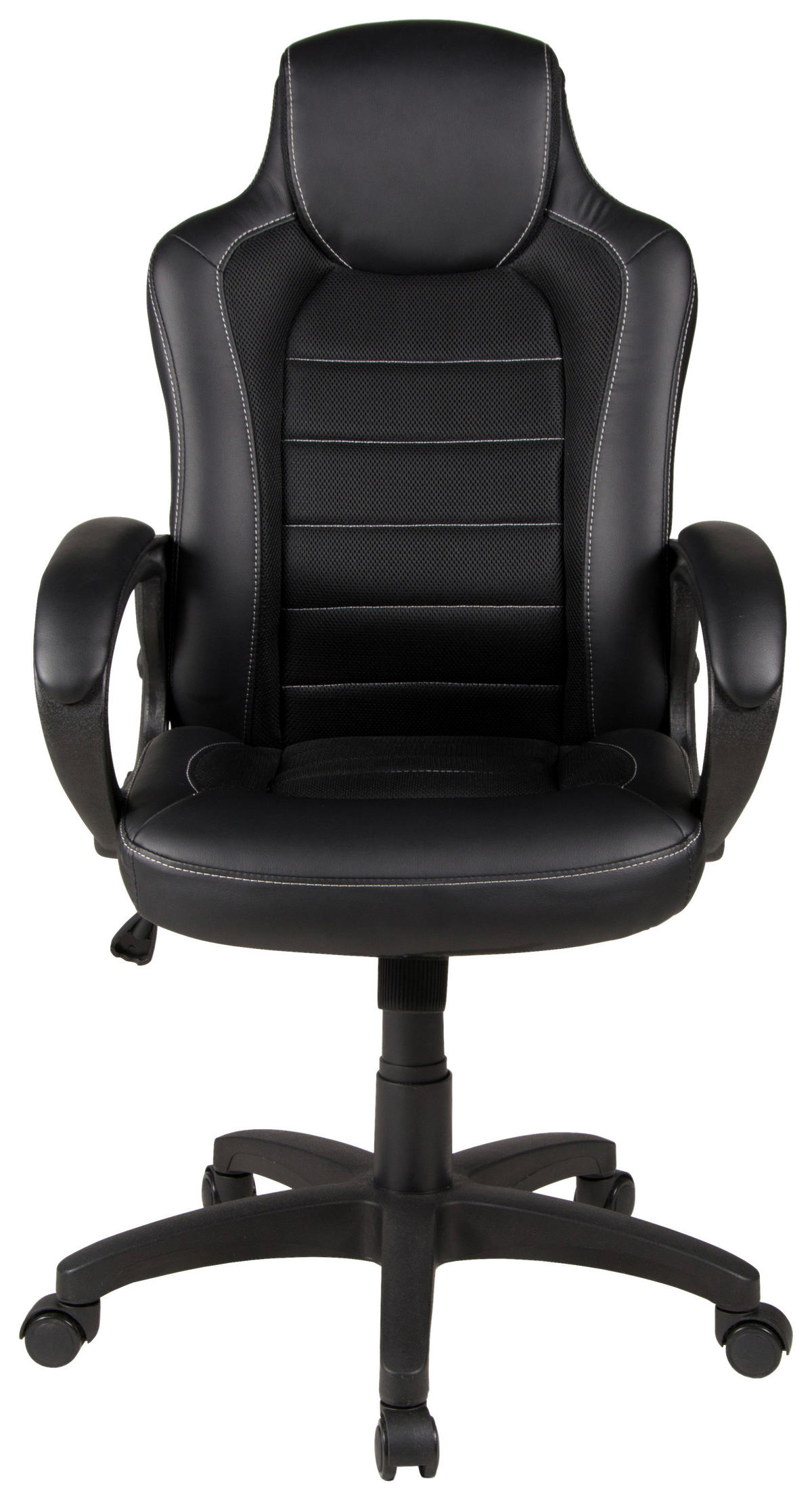 CHEFSESSEL Lederlook, Netz Schwarz  - Schwarz/Weiß, KONVENTIONELL, Textil (61/109-121/61cm) - Boxxx