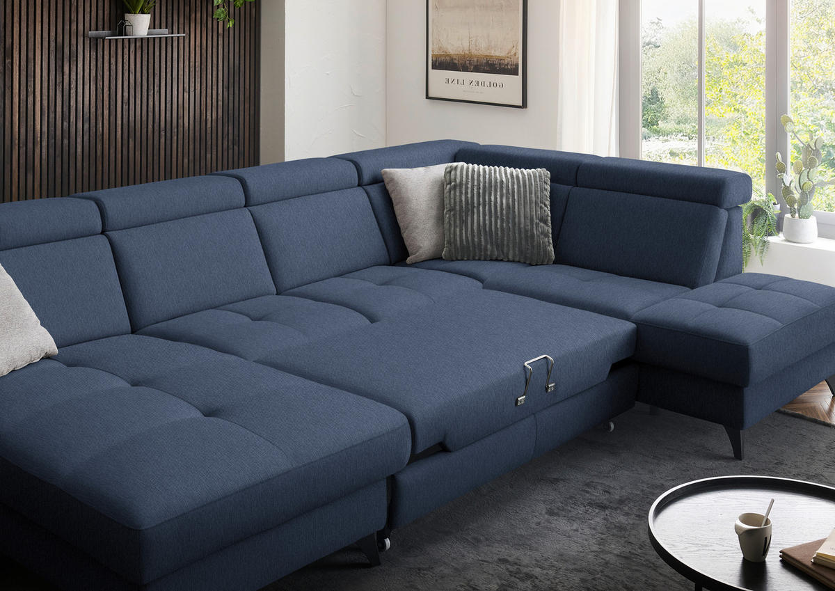 WOHNLANDSCHAFT Flachgewebe Dunkelblau  - Schwarz/Dunkelblau, Konventionell, Textil/Metall (174/333/215cm) - Beldomo System