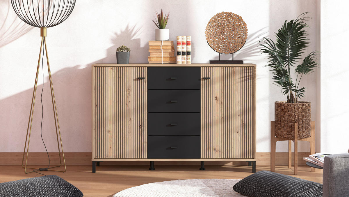 SIDEBOARD  in 138/90/40 cm  - Schwarz/Eiche Artisan, Basics, Holzwerkstoff/Kunststoff (138/90/40cm) - Carryhome