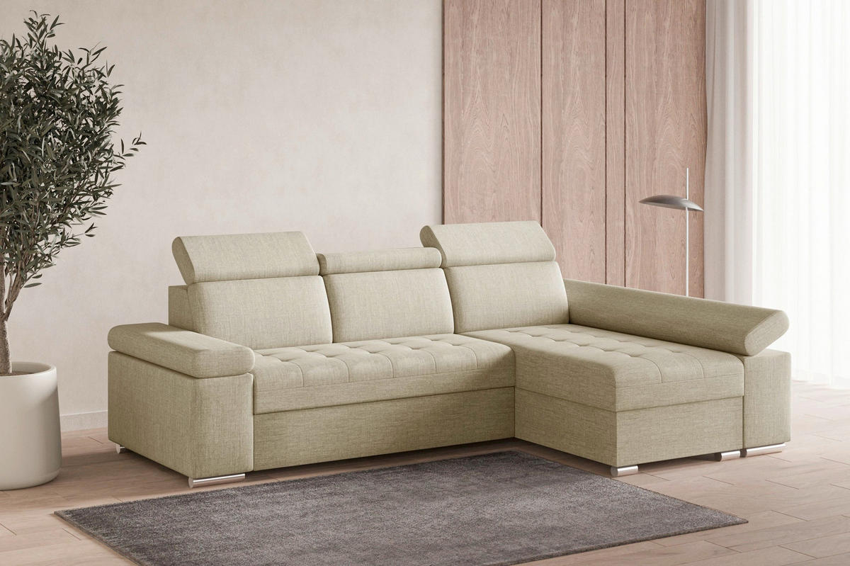 ECKSOFA TORONTO in Webstoff Creme  - Silberfarben/Creme, Design, Kunststoff/Textil (260/168cm) - MID.YOU