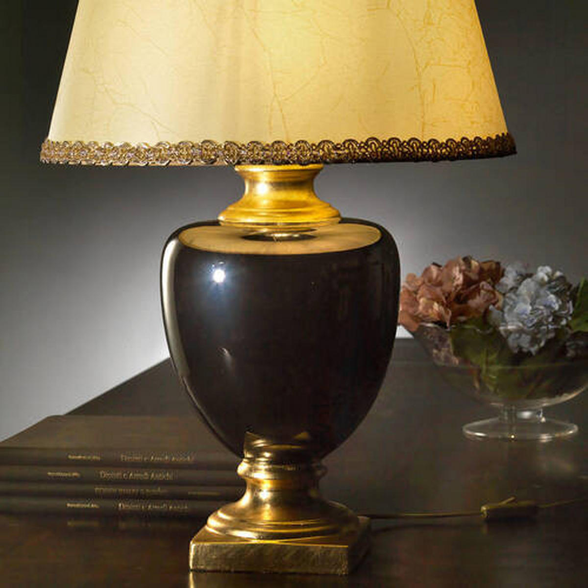 STOLNÍ LAMPA, E27, 45/45/75 cm - černá/barvy zlata, Konvenční, textil/keramika (45/45/75cm)