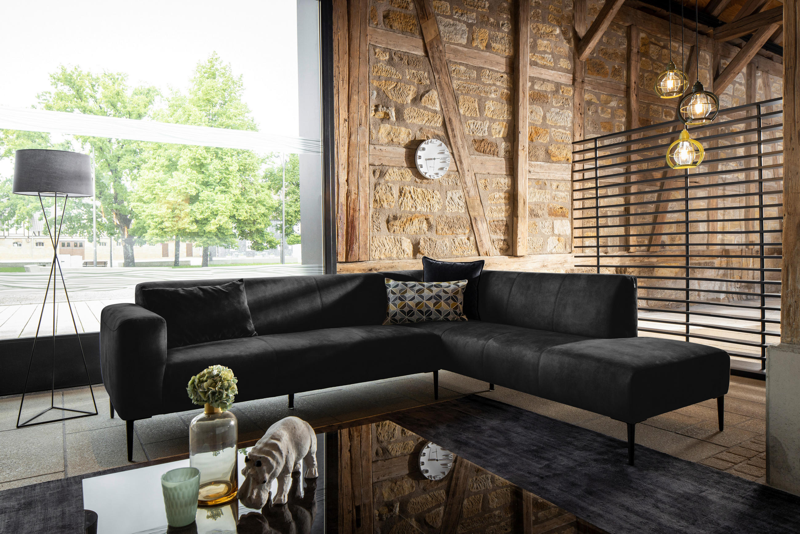 ECKSOFA Nobility Schwarz Mikrofaser  - Schwarz, MODERN, Textil/Metall (265/215cm) - W.Schillig