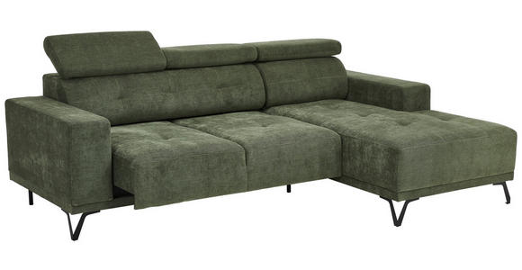 ECKSOFA Olivgrün Chenille  - Schwarz/Olivgrün, KONVENTIONELL, Textil/Metall (264/178cm) - Hom`in