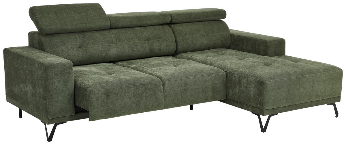 ECKSOFA Olivgrün Chenille  - Schwarz/Olivgrün, KONVENTIONELL, Textil/Metall (264/178cm) - Hom`in