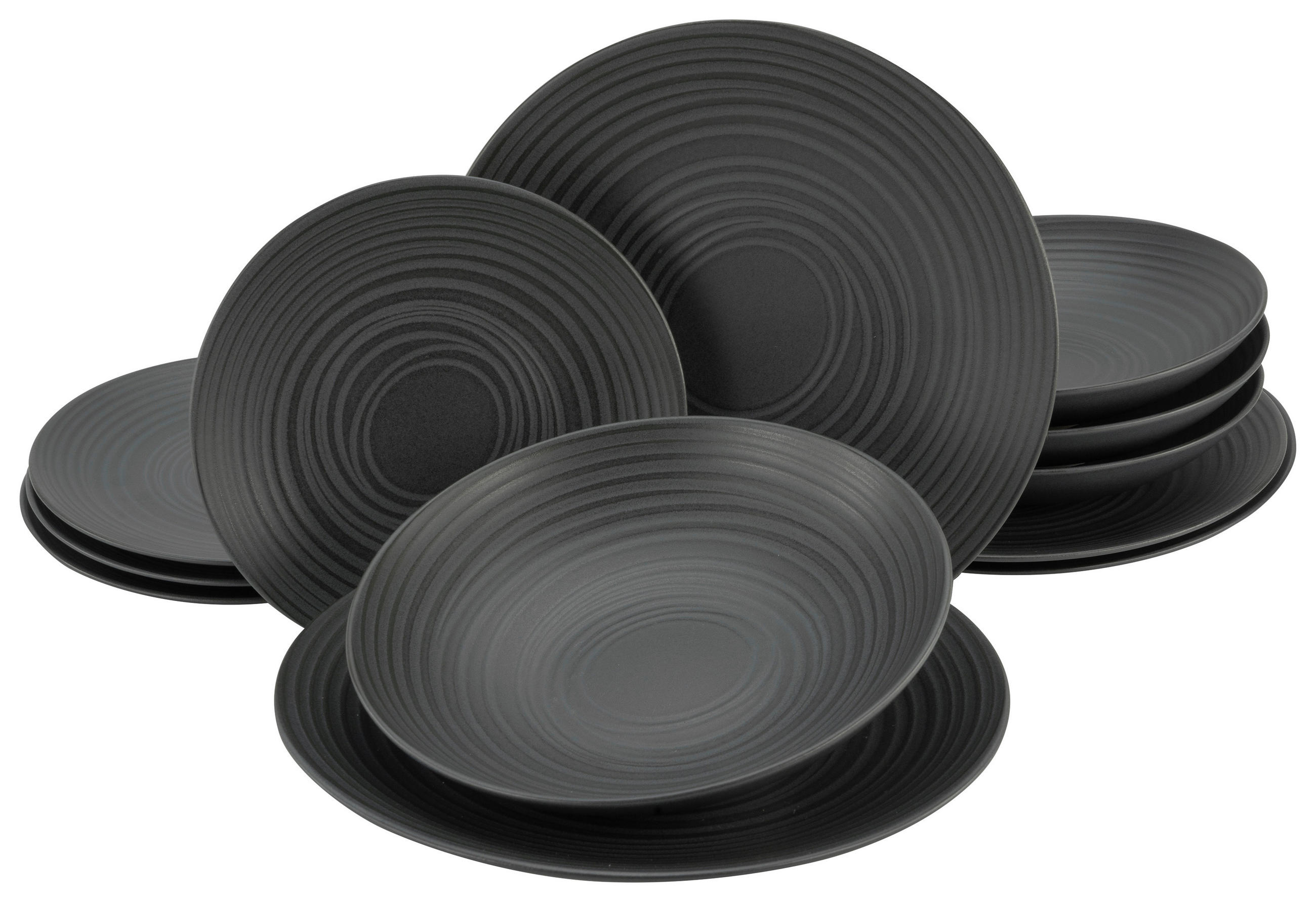 TAFELSERVICE Lava Stone 12-teilig  - Schwarz, Trend, Keramik - Creatable
