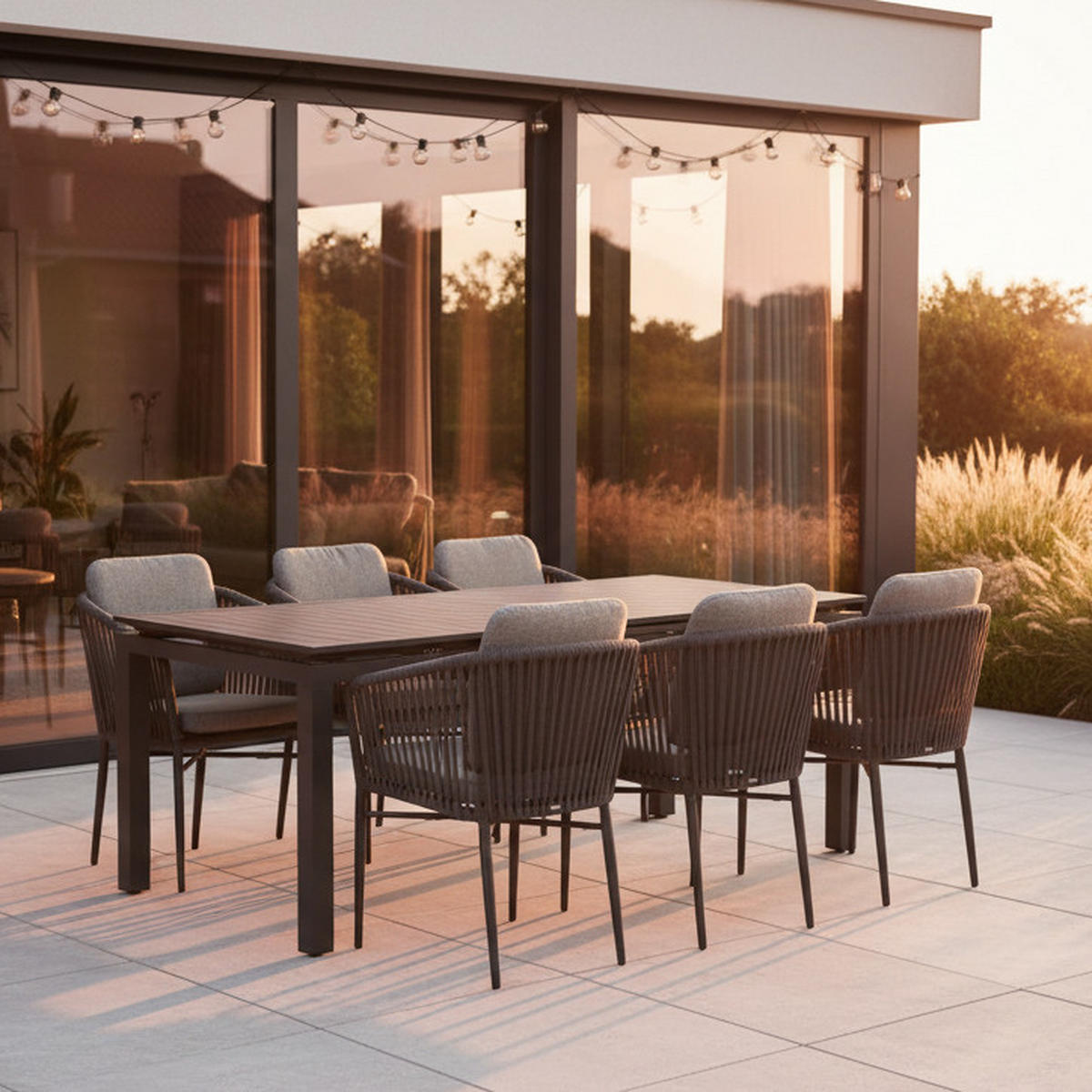 GARTENMÖBEL-SET   - Anthrazit/Grau, Basics, Textil/Metall (180/240/100/70cm) - Gardenson