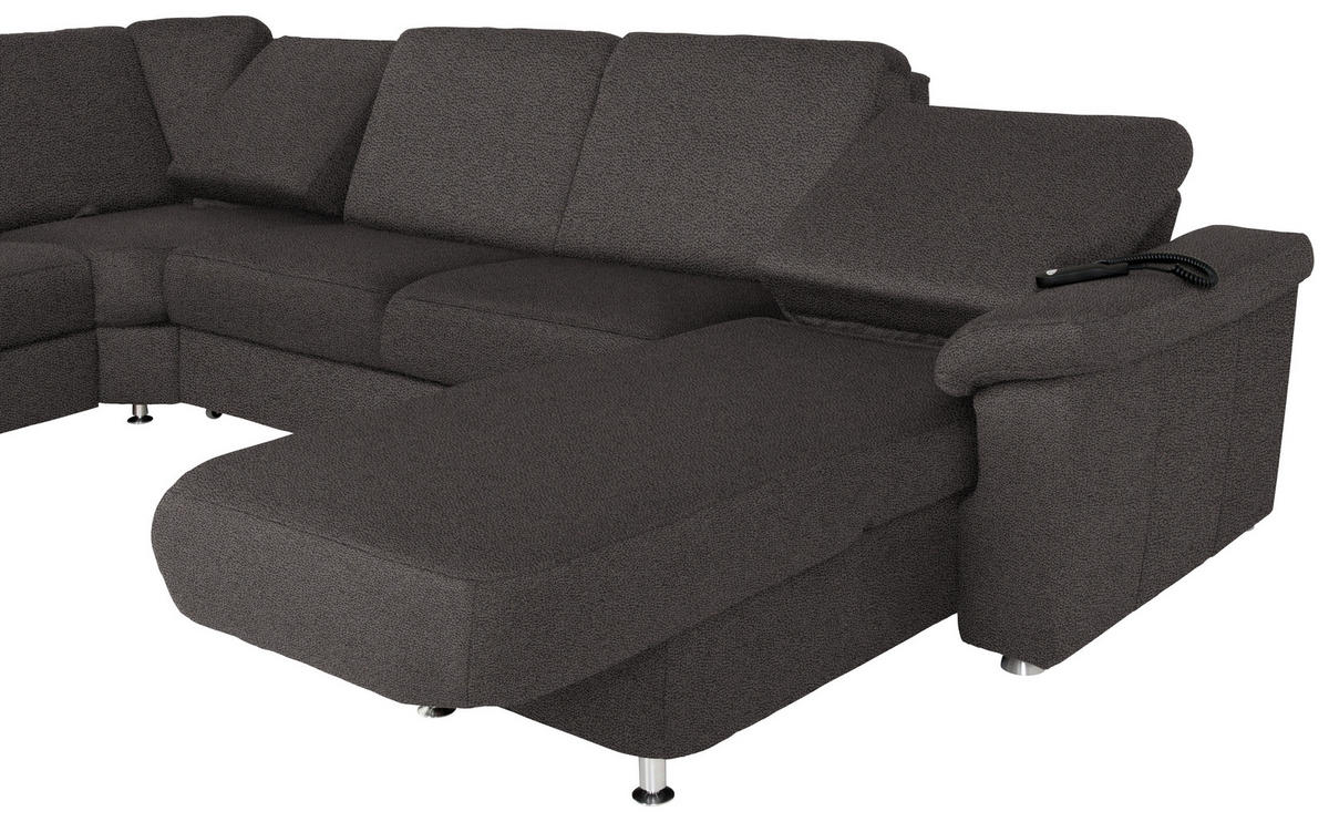 WOHNLANDSCHAFT Dunkelgrau Flachgewebe  - Chromfarben/Dunkelgrau, KONVENTIONELL, Textil/Metall (240/336/163cm) - Beldomo System
