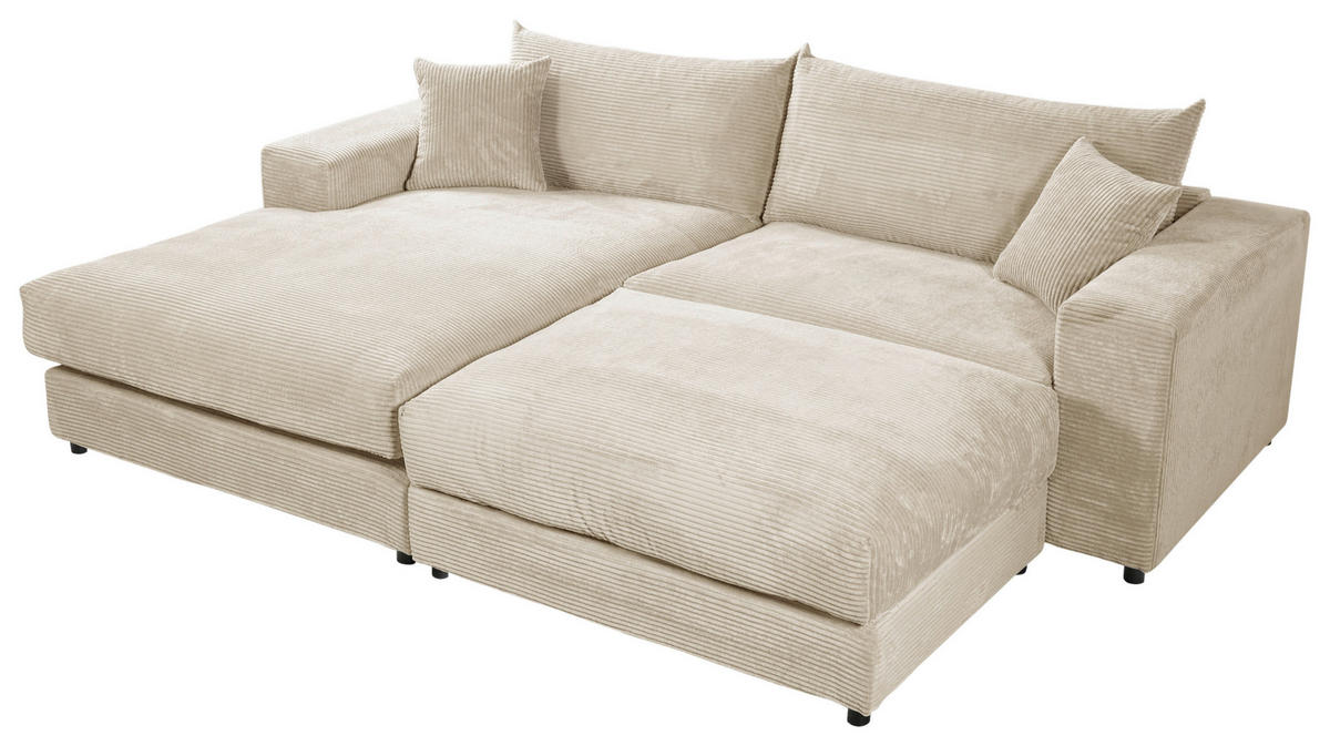 ECKSOFA  Cord, Velours Creme  - Creme/Schwarz, Basics, Kunststoff/Textil (180/265cm) - Livetastic
