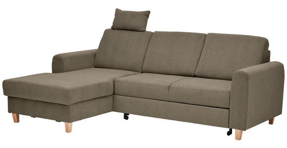 ECKSOFA Braun Flachgewebe Bettkasten, Schlaffunktion, Rücken echt, Kopfstütze, Liegefläche im Originalstoff  - Buchefarben/Braun, KONVENTIONELL, Holz/Textil (166/241cm) - Carryhome