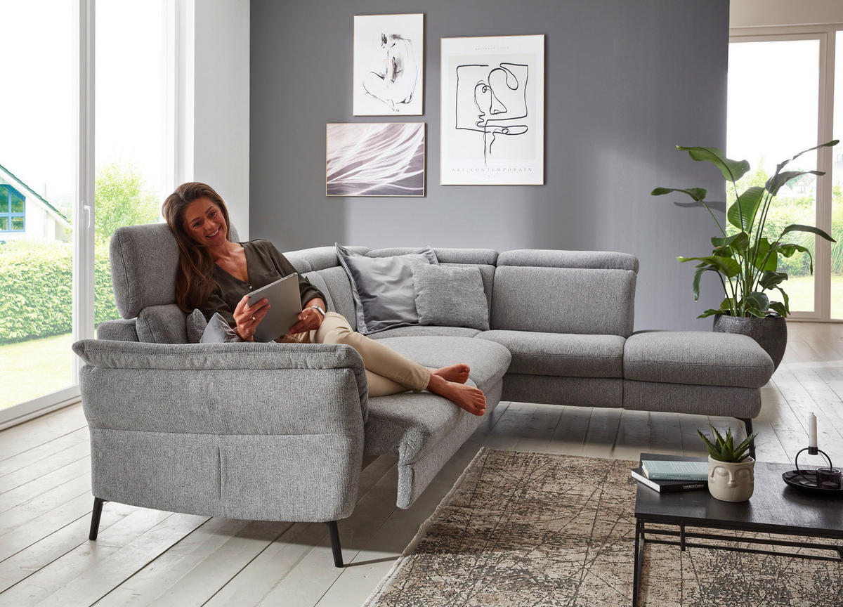 ECKSOFA in Struktur Grau  - Schwarz/Grau, Modern, Textil/Metall (275/235cm) - Cantus