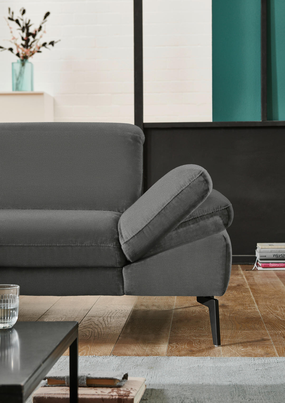 ECKSOFA in Chenille Grau  - Schwarz/Grau, Design, Textil/Metall (188/319cm) - Beldomo System