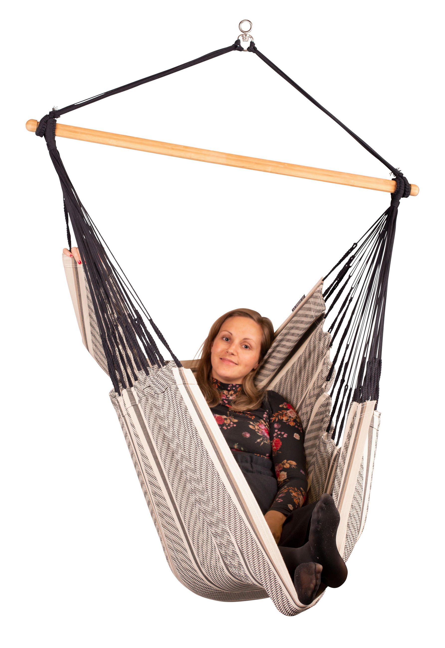HÄNGESESSEL comfort org.cotton 110/160/180 cm  - Weiß/Grau, KONVENTIONELL, Holz/Textil (110/160/180cm) - La Siesta