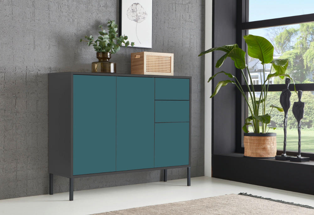 KOMMODE  in 105,5/86/33 cm  - Anthrazit/Petrol, MODERN, Holzwerkstoff/Metall (105,5/86/33cm) - MID.YOU