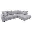 ECKSOFA Hellgrau Cord Rückenkissen, Armlehnenkissen, Bettkasten, Schlaffunktion, Rücken echt, Liegefläche im Originalstoff  - Hellgrau/Schwarz, KONVENTIONELL, Kunststoff/Textil (304/212cm) - Carryhome