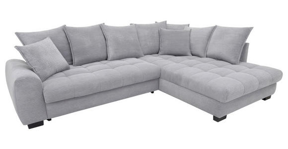 ECKSOFA Hellgrau Cord Rückenkissen, Armlehnenkissen, Bettkasten, Schlaffunktion, Rücken echt, Liegefläche im Originalstoff  - Hellgrau/Schwarz, KONVENTIONELL, Kunststoff/Textil (304/212cm) - Carryhome