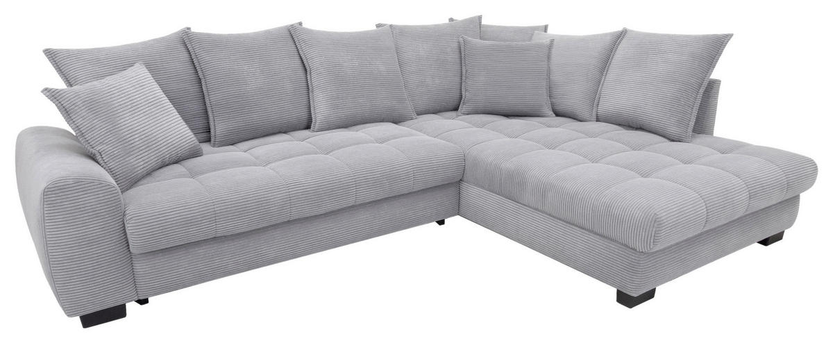 ECKSOFA Grau Cord Rückenkissen, Armlehnenkissen, Bettkasten, Schlaffunktion, Rücken echt, Liegefläche im Originalstoff  - Schwarz/Grau, KONVENTIONELL, Kunststoff/Textil (304/212cm) - Carryhome