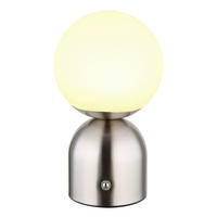 AKKU-TISCHLEUCHTE - Opal/Nickelfarben, Konventionell, Kunststoff/Metall (12/21cm) - Globo