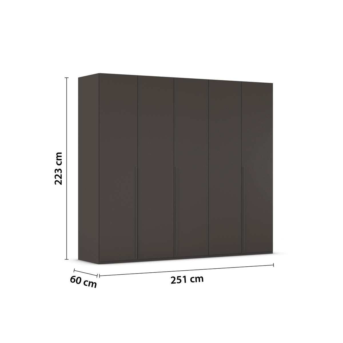 DREHTÜRENSCHRANK 251/223/60 cm 5-türig Graphitfarben  - Graphitfarben, Design, Holzwerkstoff/Metall (251/223/60cm) - home24