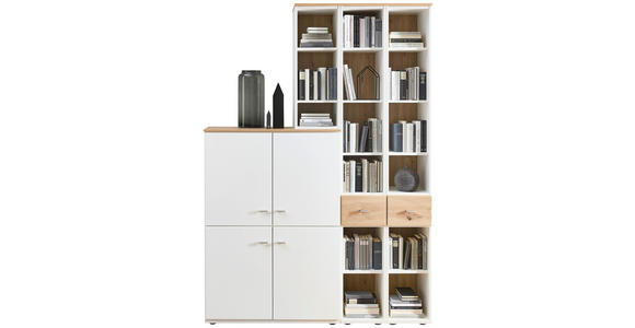 REGALKOMBINATION Weiß, Alteiche 150/215/40 cm - Alteiche/Alufarben, KONVENTIONELL, Holzwerkstoff/Metall (150/215/40cm) - Venda