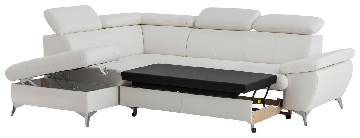 ECKSOFA Weiß Lederlook  - Chromfarben/Weiß, KONVENTIONELL, Textil/Metall (209/256cm) - Livetastic