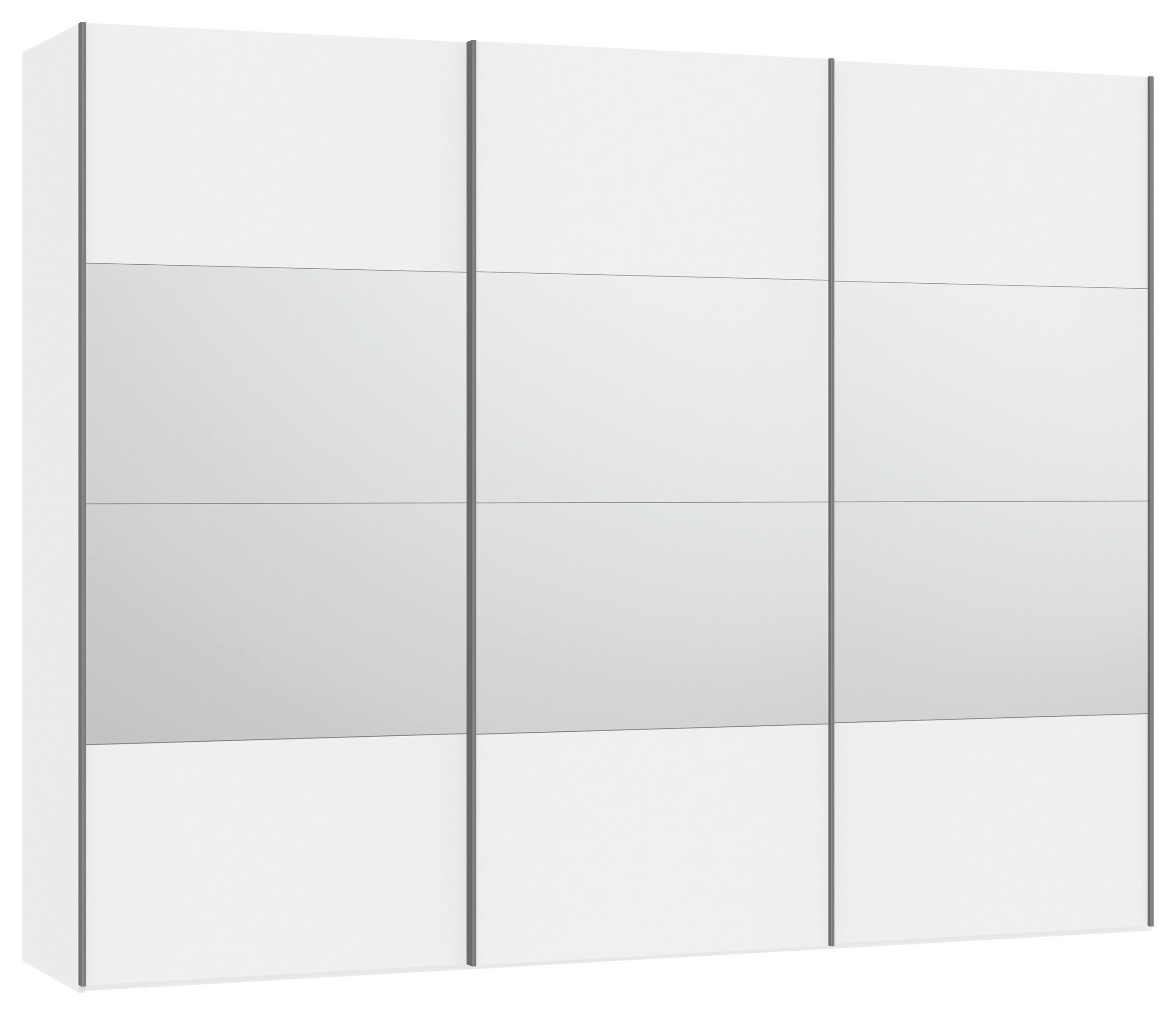 SCHWEBETÜRENSCHRANK 303/236/65 cm 3-türig Weiß  - Silberfarben/Weiß, Design, Glas/Holzwerkstoff (303/236/65cm) - Jutzler