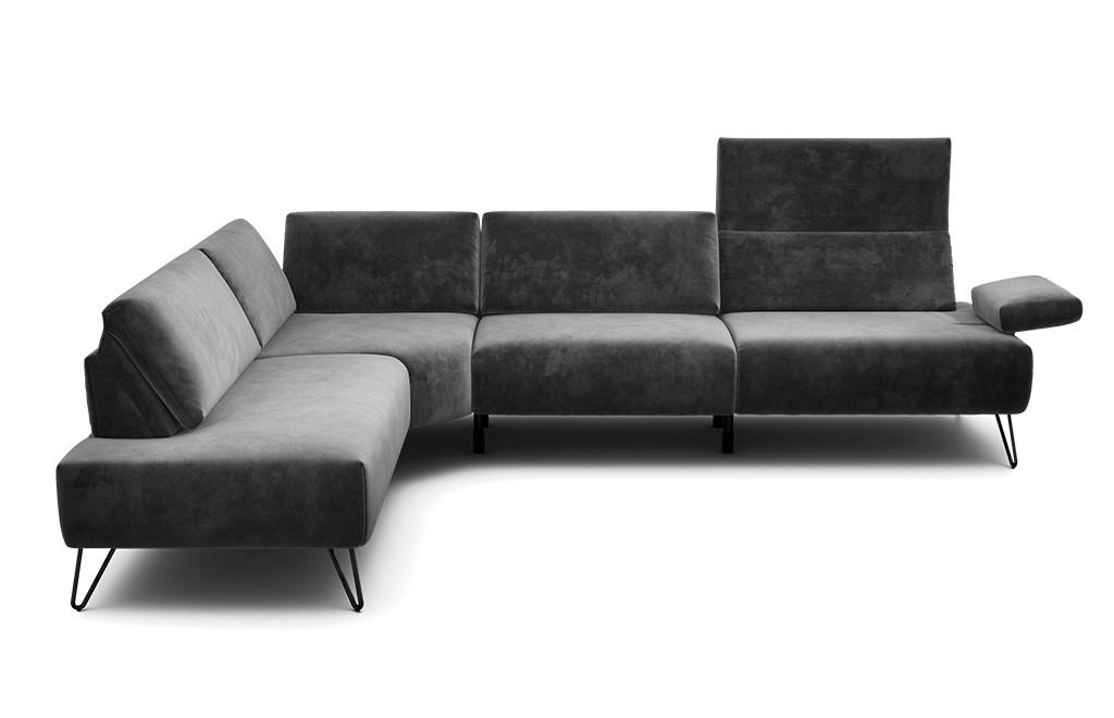 ECKSOFA Cosy Anthrazit Samt  - Anthrazit/Schwarz, Design, Textil/Metall (213/288-303cm) - SENSOO
