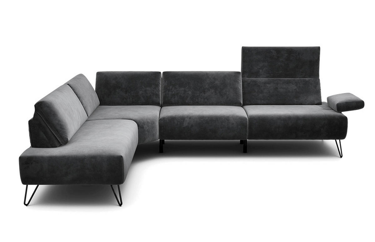 ECKSOFA Cosy Anthrazit Samt  - Anthrazit/Schwarz, Design, Textil/Metall (213/288-303cm) - SENSOO