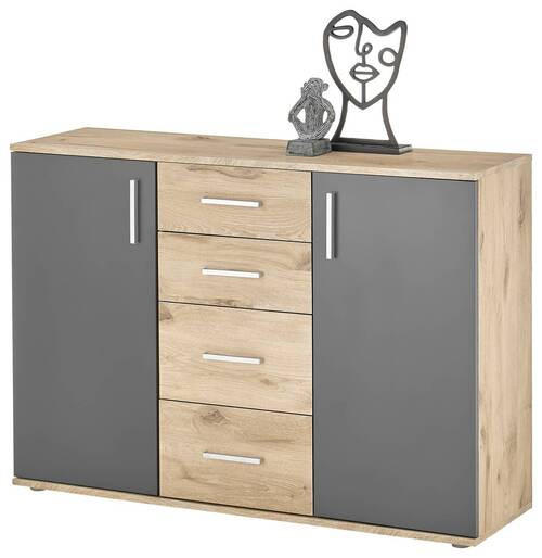 Sideboard Basel in 120,0/84,0/35,0 cm - Eichefarben/Silberfarben, Design, Holzwerkstoff/Kunststoff (120,0/84,0/35,0cm) - MID.YOU