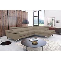 ECKSOFA Echtleder Taupe  - Taupe/Silberfarben, Design, Leder/Metall (228/283cm) - Livetastic