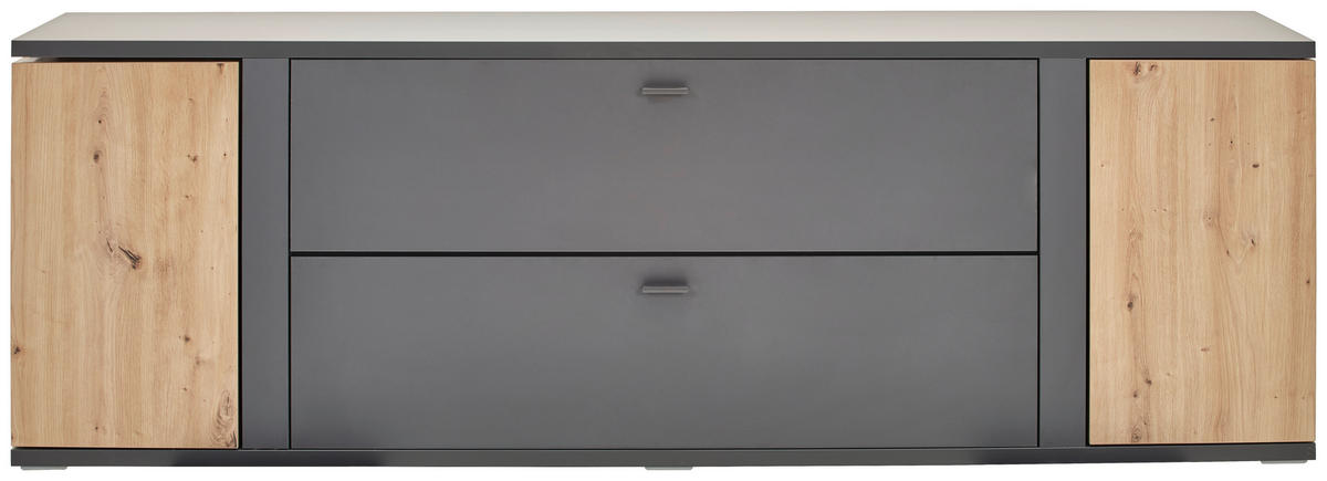 TV-ELEMENT Grau, Eiche Artisan  217/70,6/48,4 cm  - Schwarz/Eiche Artisan, KONVENTIONELL, Holzwerkstoff/Metall (217/70,6/48,4cm) - Hom`in