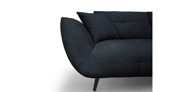 ECKSOFA Dunkelblau Chenille Armlehnenkissen, Rücken echt, Sitztiefenverstellung  - Schwarz/Dunkelblau, KONVENTIONELL, Textil/Metall (313/215cm) - Hom`in