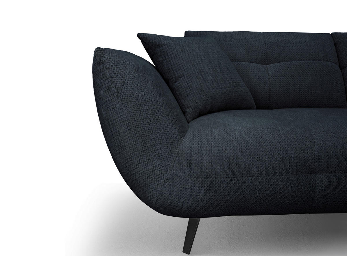 ECKSOFA Dunkelblau Chenille Armlehnenkissen, Rücken echt, Sitztiefenverstellung  - Schwarz/Dunkelblau, KONVENTIONELL, Textil/Metall (313/215cm) - Hom`in
