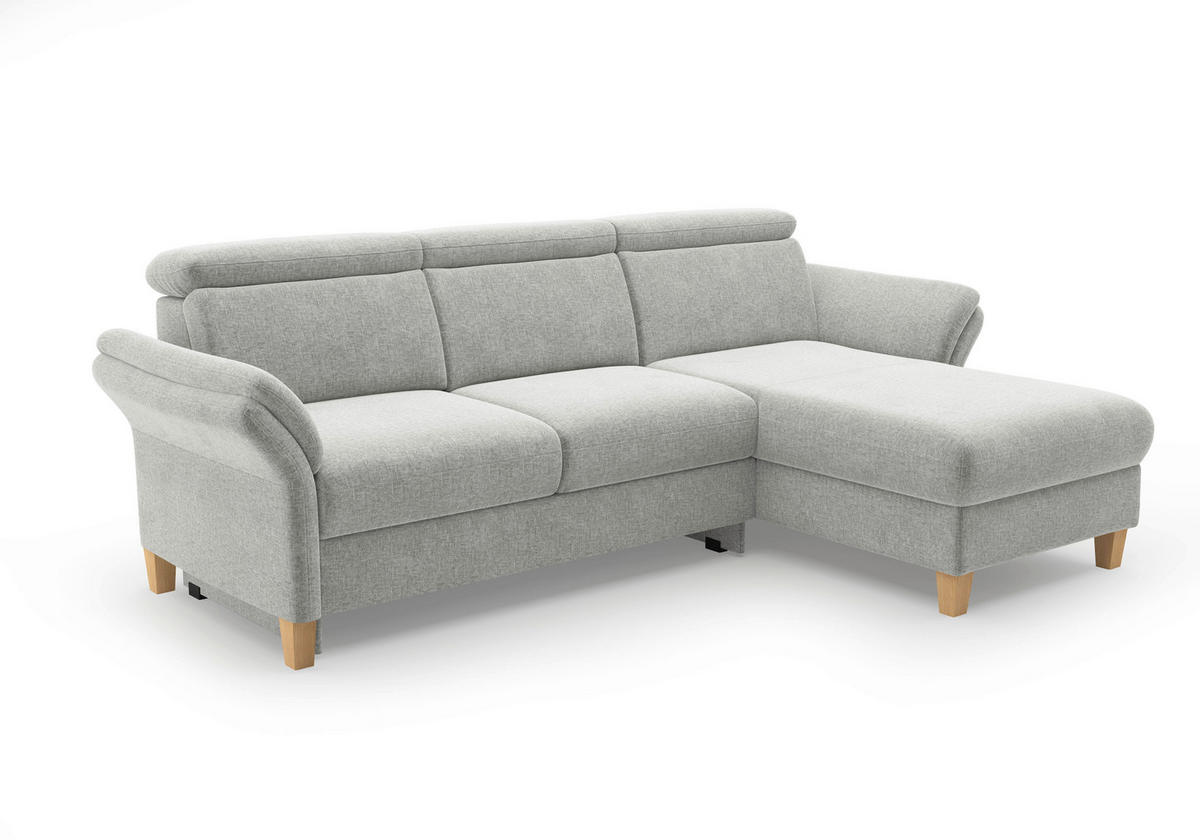 ECKSOFA GLENDALE E Hellgrau Flachgewebe  - Eichefarben/Hellgrau, KONVENTIONELL, Holz/Textil (253/166cm) - Sit & More