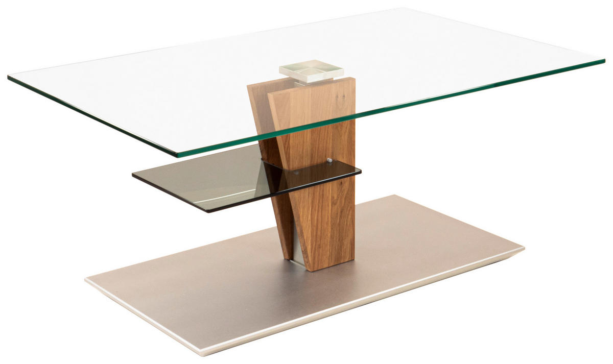 COUCHTISCH in Holz, Glas, Holzwerkstoff 100/60/47-65 cm  - Wildeiche/Edelstahlfarben, Modern, Glas/Holz (100/60/47-65cm) - Venda