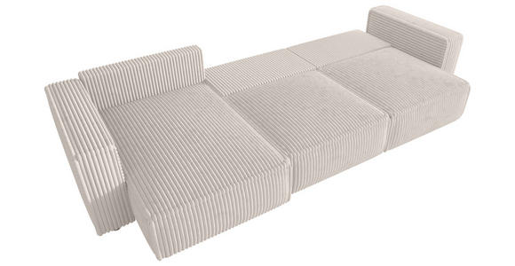 ECKSOFA Creme Cord Zierkissen, Rückenkissen, Schlaffunktion, Rücken echt  - Creme/Schwarz, MODERN, Kunststoff/Textil (153/350cm) - Xora