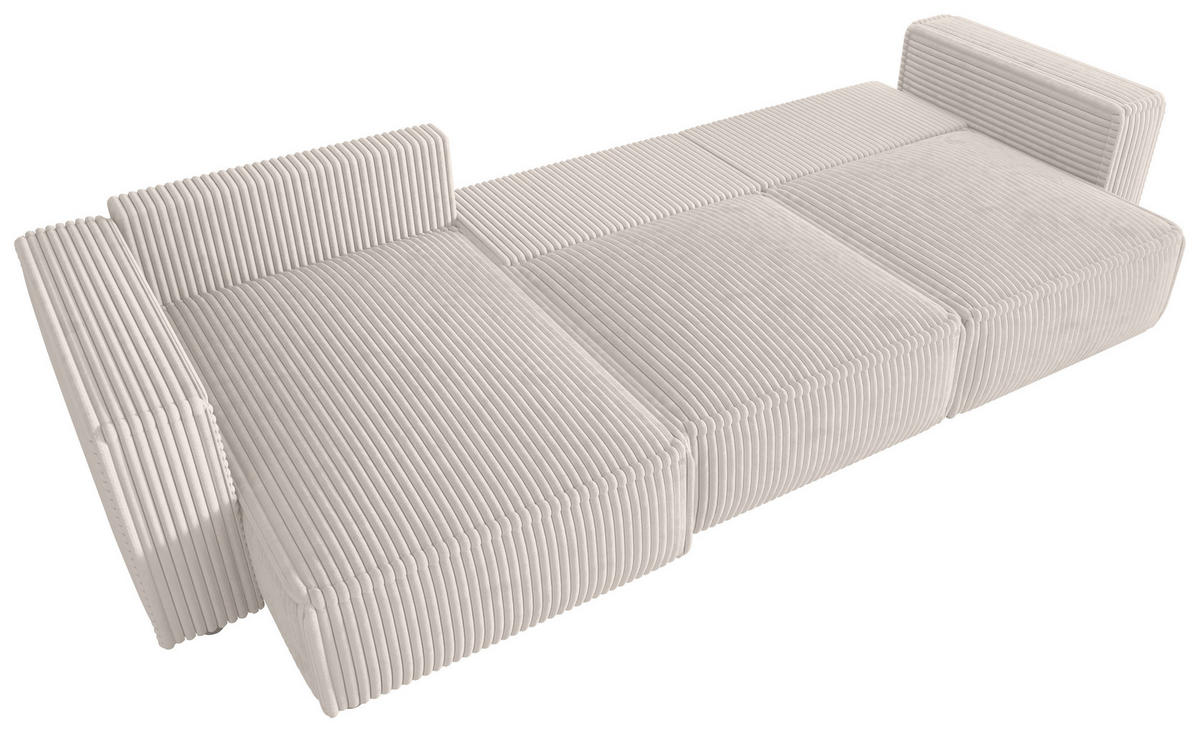 ECKSOFA Creme Cord Zierkissen, Rückenkissen, Schlaffunktion, Rücken echt  - Creme/Schwarz, MODERN, Kunststoff/Textil (153/350cm) - Xora