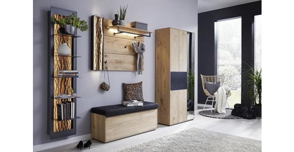 GARDEROBENSCHRANK 88,5/196/39 cm  - Eichefarben/Anthrazit, Natur, Glas/Holz (88,5/196/39cm) - Valnatura