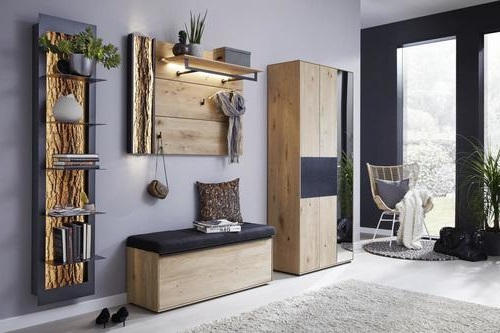 GARDEROBENSCHRANK 88,5/196/39 cm  - Eichefarben/Anthrazit, Natur, Glas/Holz (88,5/196/39cm) - Valnatura
