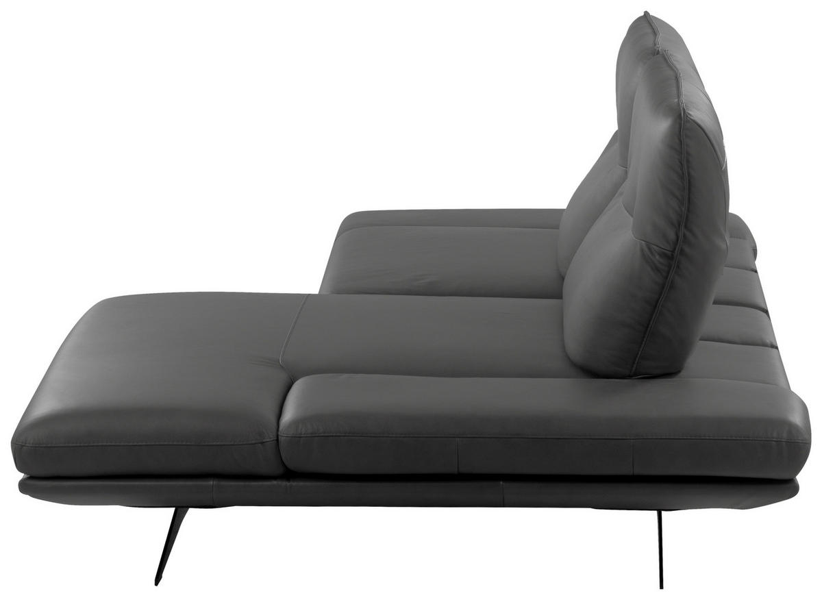 ECKSOFA 235/160 cm  in Echtleder Dunkelgrau Rücken echt, Armteilverstellung, Kopfteilverstellung, Sitztiefenverstellung  235/160 cm  - Dunkelgrau/Schwarz, Design, Leder/Metall (235/160cm) - Celina Home