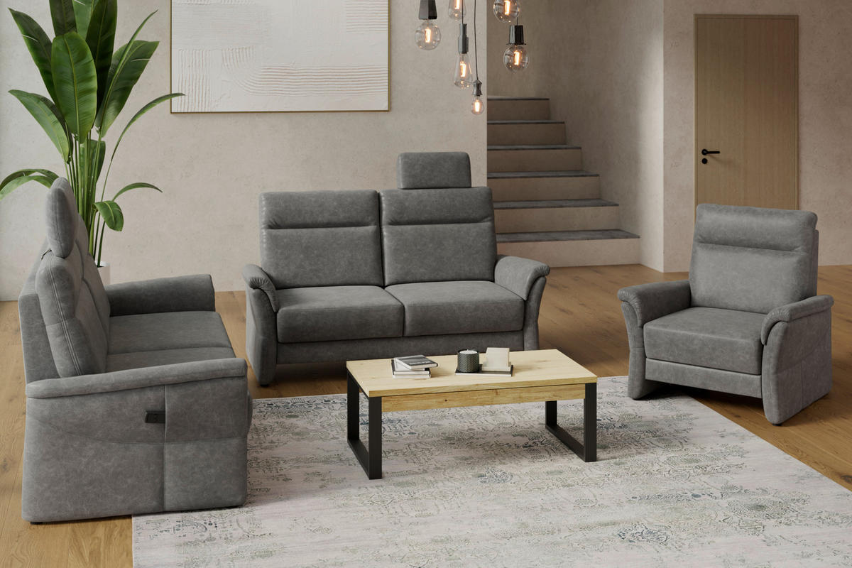 SESSEL in Mikrofaser Grau  - Schwarz/Grau, KONVENTIONELL, Kunststoff/Textil (104/98/91cm) - Elegando