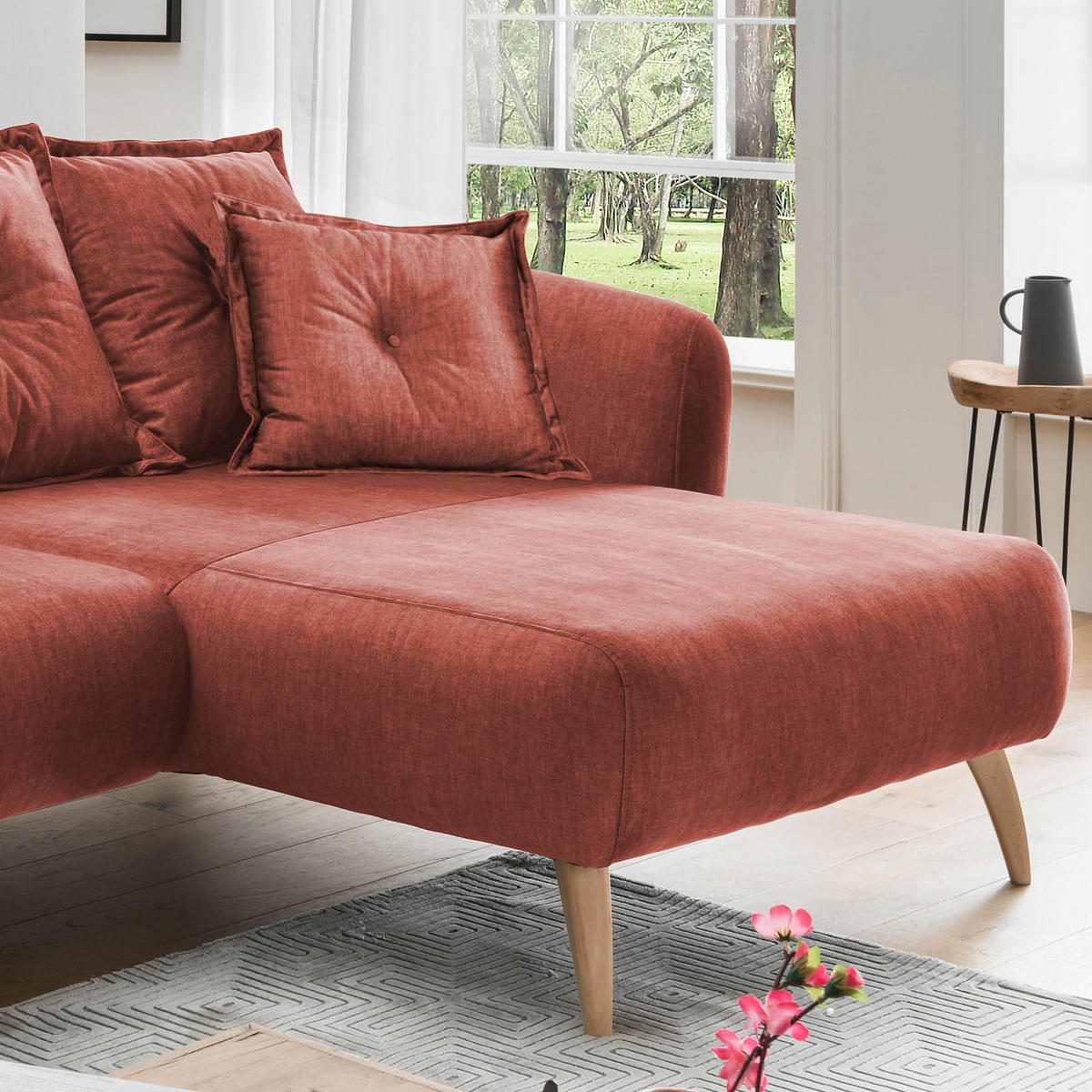 ECKSOFA in Velours Koralle  - Koralle/Buchefarben, Modern, Holz/Textil (277/162cm) - Livetastic