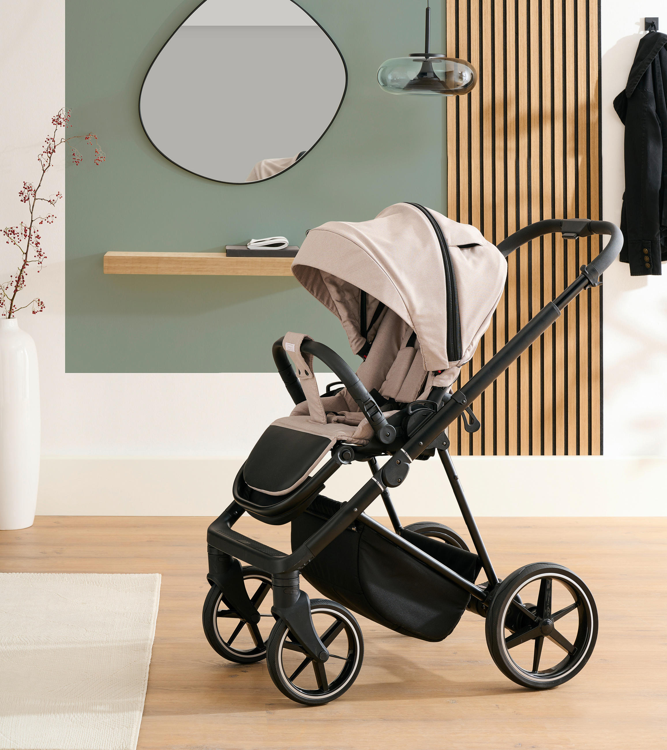 KINDERWAGENSET  - Taupe/Schwarz, Basics, Textil/Metall (57,5/116/101cm) - Jimmylee