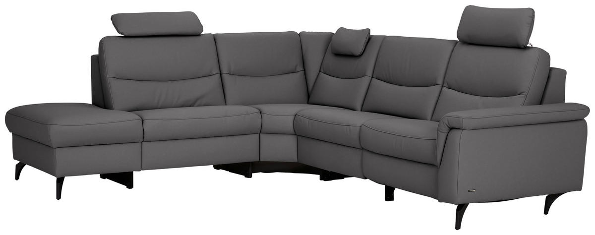 ECKSOFA in Echtleder Grau  249/280 cm  - Anthrazit/Grau, Design, Leder/Metall (249/280cm) - Himolla Komfortklass