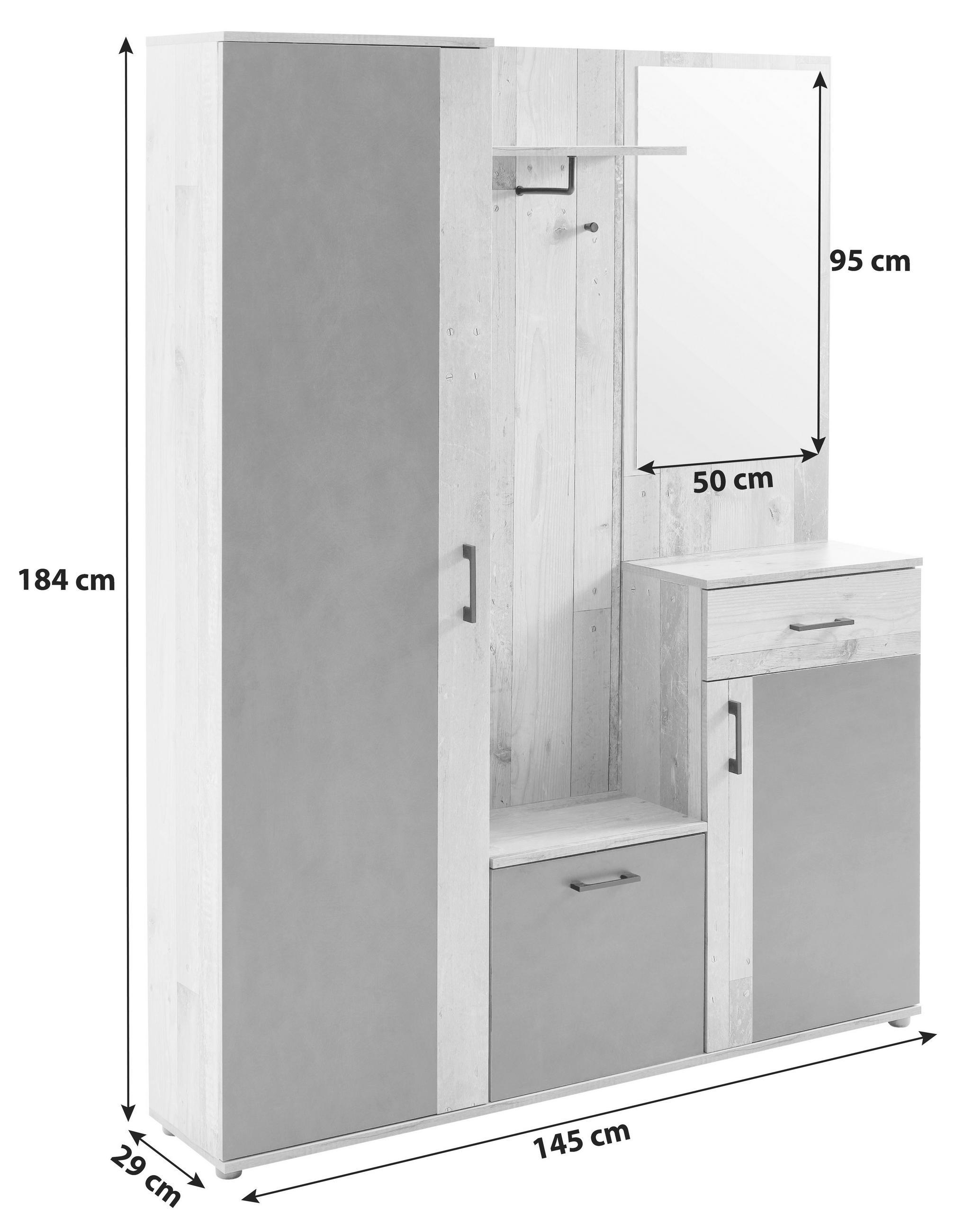 GARDEROBE 5-teilig  in 145/184/29 cm  - Eichefarben/Anthrazit, Basics, Holzwerkstoff (145/184/29cm) - P & B