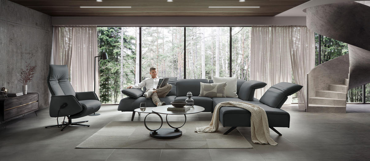 ECKSOFA  in Echtleder Grau  290/230 cm  - Anthrazit/Grau, Design, Leder/Metall (290/230cm) - Johann Jakob