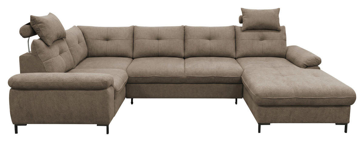 WOHNLANDSCHAFT SOLEI U Taupe Chenille  - Taupe/Schwarz, Design, Kunststoff/Textil (184/334/188cm) - MID.YOU