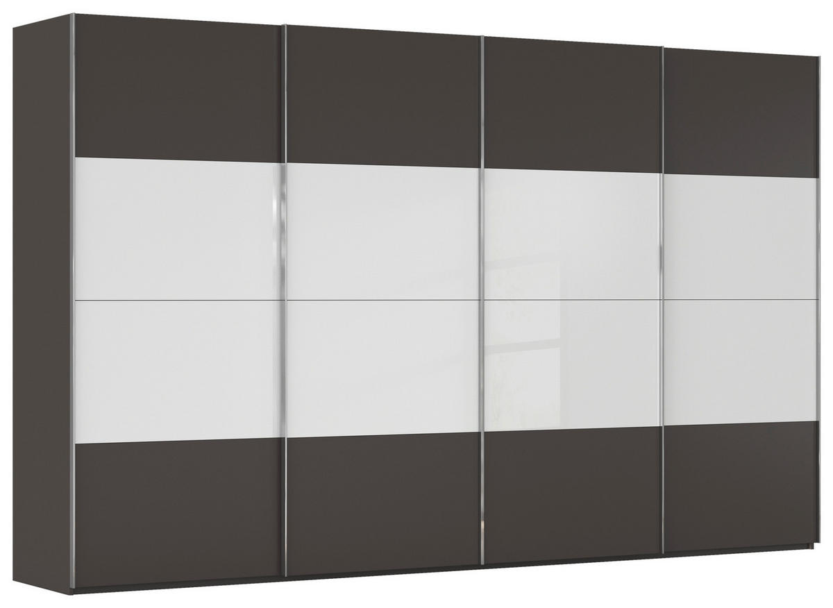 SCHWEBETÜRENSCHRANK 361/223/68 cm 4-türig Graphitfarben, Weiß  - Chromfarben/Graphitfarben, KONVENTIONELL, Glas/Holzwerkstoff (361/223/68cm) - Novel